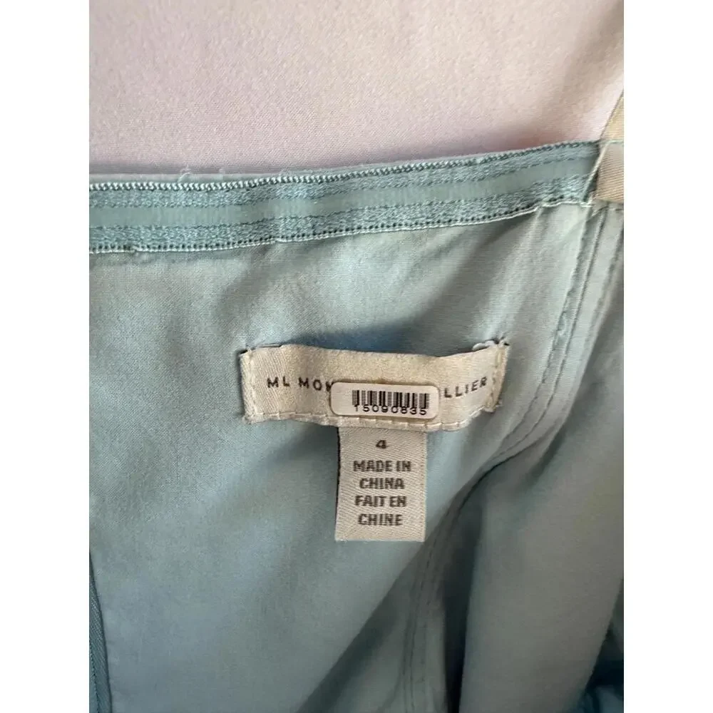 ML Monique Lhuillier Blue Strapless Linen Dress Size 4 with Discoloration - Picture 7 of 8